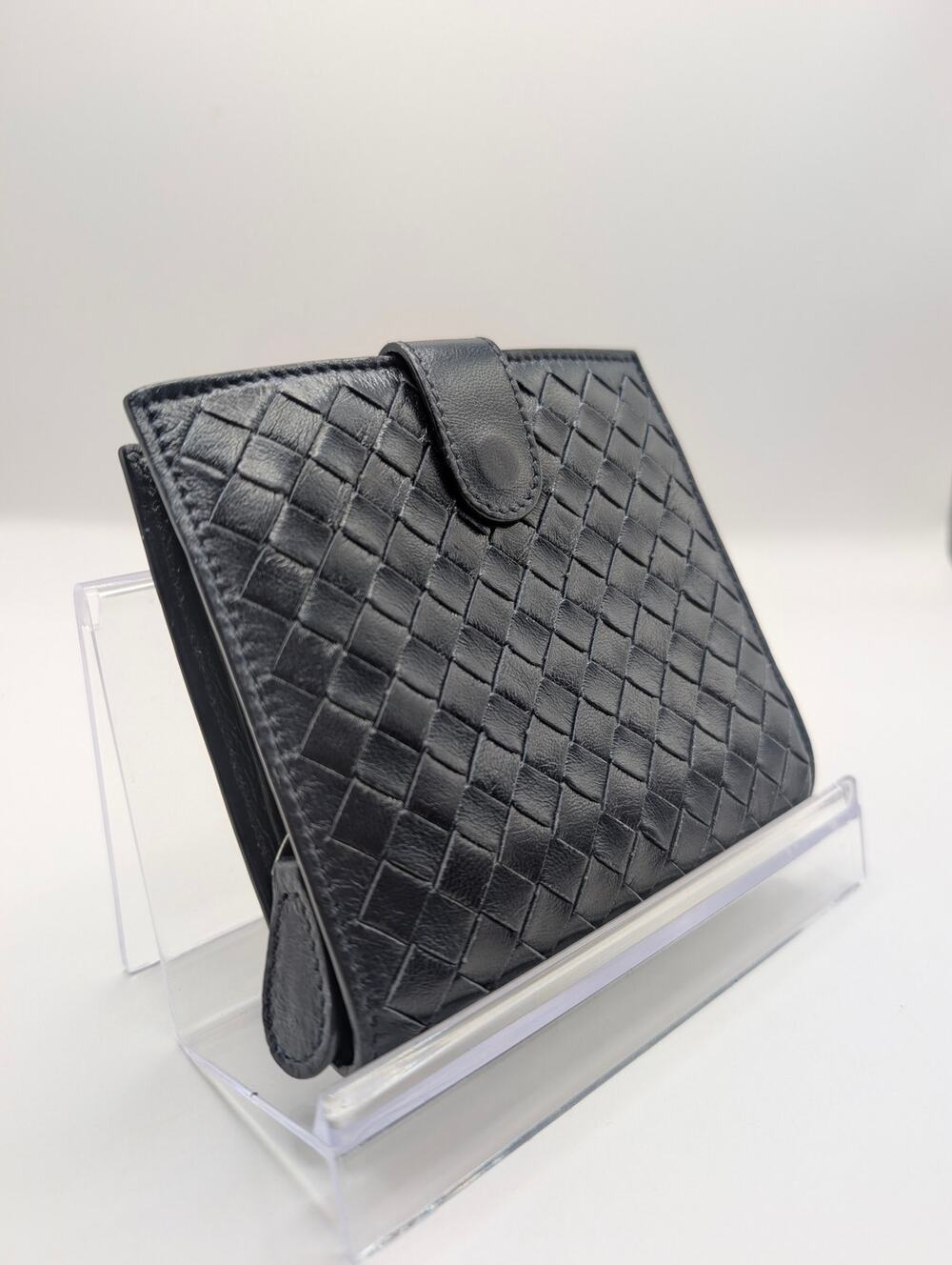 Authentic Bottega Veneta Navy Intrecciato Compact Zippy Wallet with Box